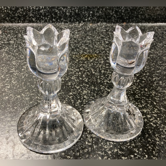 Mikasa Other - Mikasa Spring Ritual Vintage Candleholder,Pair 5” Crystal Slovenia Tulip Shaped
